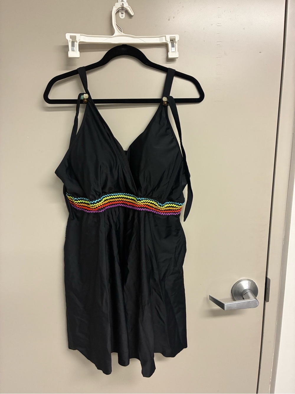 BloomChic Black Swim Dress with Rainbow Trim